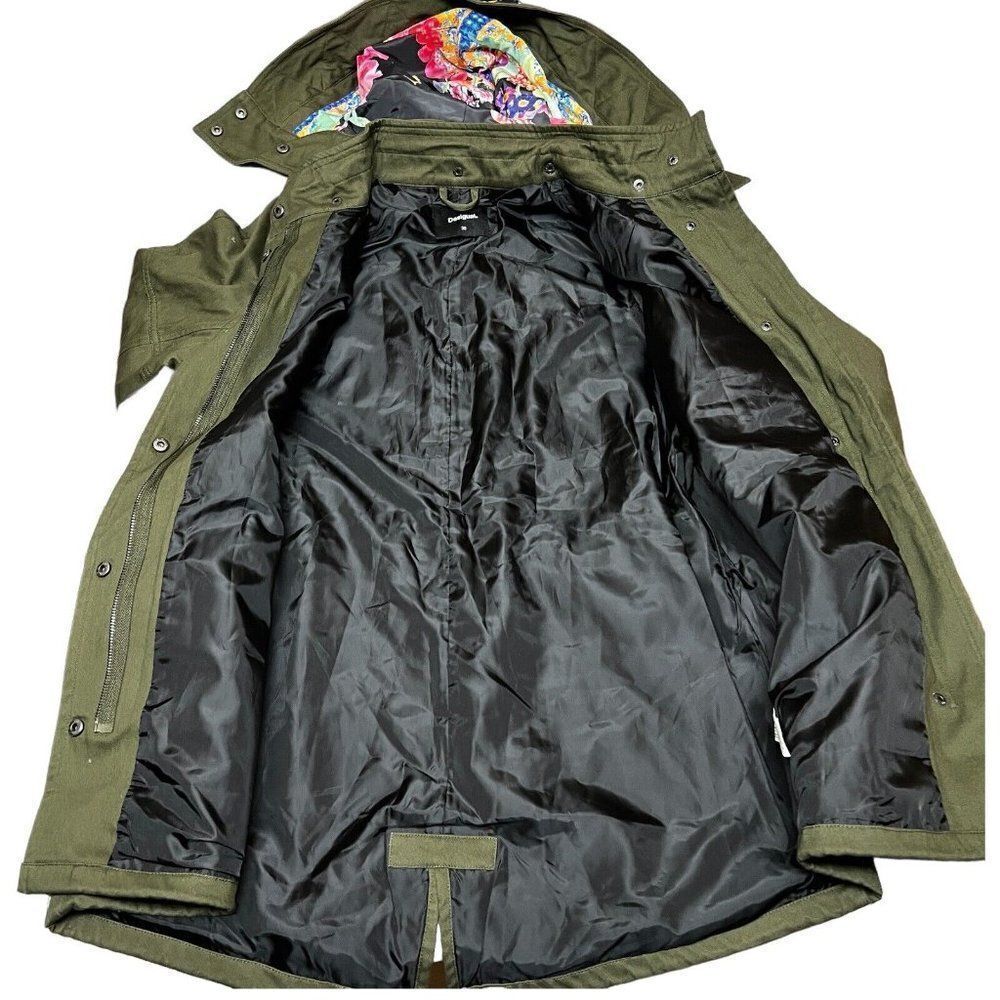 Desigual Jacket WMNS 6 Green‎ Victorian Gothic Hooded Manila Parka Floral Artsy - Picture 5 of 16